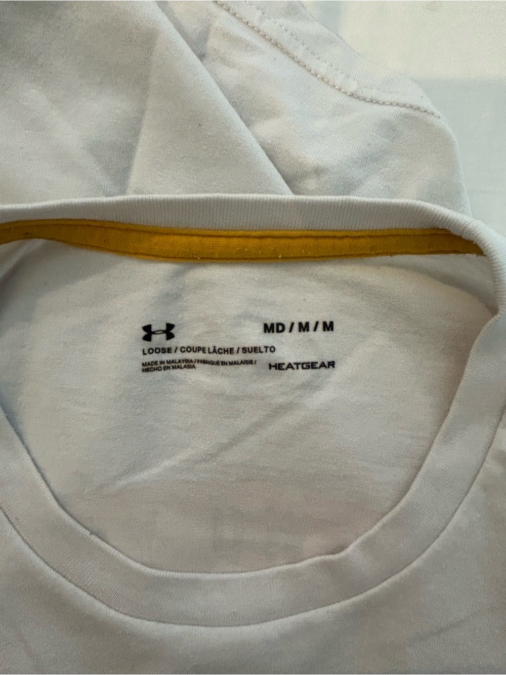 Under Armour White Short-Sleeve HeatGear Shirt with Yellow Neck Trim